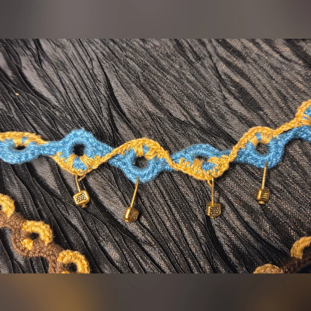 Handcrafted Blue and Gold Crochet Necklace - Picture 6 of 9